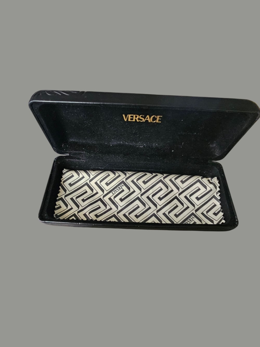 Authentic Versace Hard Clamshell Eyewear Case & Greca Cleaning Cloth Medusa